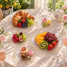 50/25/20/10pcs Dragon Scale Pattern Gold Rim Dinnerware Set, 7.5"/10.25" Reusable Plates, Food Trays, Fruit And Snack Platters, Dessert And Salad Plates, Cheese And Candy Trays, Multi-Purpose Tableware For Parties, Weddings, Birthdays, Picnics, Holiday Events, Easy To Clean, Suitable For Elegant Home And Event Table Settings - View 9