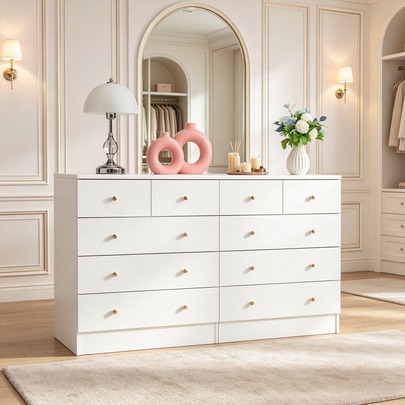 25.98"*12.99"*28.74"(L*W*H) 4-Tier 5-Drawer Cabinet Drawer Dresser With Gold Handles Macaron Black/White/Pink/Gray