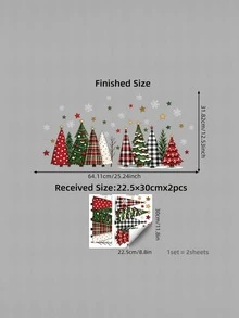 1/2pcs Plaid Buffalo Check Static Cling Window Stickers, Suitable For Christmas Tree, Snowflake And Star Decorations, Reusable PVC Film, Asymmetrical Shape, Suitable For Glass Doors, Cafes, Farmhouse Country Style Winter Christmas Decor - Multicolor - View 8