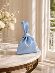 Personalized Printed Satin Knot Bag, White Satin Bridal Clutch, Customized Letter Pattern Bridesmaid Gift, Wedding Evening Party Handbag, Bridal Handbag - Multicolor - View 6