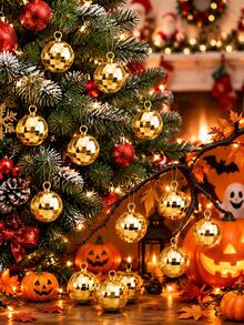 20/10/1pc-Liontin Bola Disko Emas Mini, Ornamen Reflektif Cermin, Hiasan Manik-manik DIY untuk Halloween, Pohon Natal & Dekorasi Pesta, Untuk Ornamen Bola Disko, Bola Cermin Mini, Hiasan DIY Pesta, Perlengkapan Kerajinan Natal, Dekorasi Halloween - Versi emas - View 3