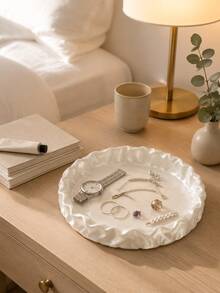 1pc Decorative Jewelry Display Tray, Round Wavy Edge Design, Can Store Earrings, Rings, Bracelets, Necklaces And Accessories, Suitable For Vanity, Bedroom, Dressing Room, Boutique Or Display, Small Accessory Dish, Jewelry Storage Rack, Vanity Decor, Gift - Multicolor - View 9