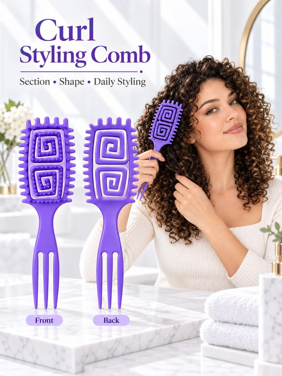 Lược định hình tóc xoăn, lược tạo kiểu xoắn ốc với thiết kế răng rộng và tay cầm đuôi nhọn, dụng cụ gỡ rối cho tóc xoăn sóng xoắn, lược chia tóc tạo kiểu chăm sóc tóc hàng ngày - Nhiều màu - Xem 1