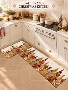 1/2pcs Christmas Kitchen Decor Rugs, Christmas Tree Pattern Design, Winter Kitchen Rugs And Mats, Non-Slip Washable Absorbent Kitchen Accessories Decor Mats, Christmas Holiday Gifts! - Multicolor - View 2