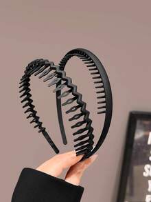 2PCS Black Wavy Toothed Headbands, Simple Durable Non-Slip, Suitable For Face Washing, Skincare, Going Out, Hair Accessories For Men And Women - Black - View 3