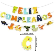 1 Set Dinosaur Birthday Card Banner, Jungle Dinosaur Theme Birthday Party Decoration, Dinosaur Theme Photo Backdrop Decor - Spanish Dinosaur Banner - View 3