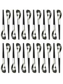 2/4/6/12/24pcs Stainless Steel Dessert Spoon Coffee Spoon Stirring Spoon Pudding Spoon Suitable For Dessert Coffee Afternoon Tea Restaurant Date - Silver + Black - View 10