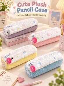 Cute Plush Pencil Case, Large Capacity Japanese Scroll Zipper Pencil Pouch, Soft Fluffy Stationery Storage Bag, Suitable For Pens, Markers, Makeup Brushes, Perfect For School, Office And Travel - Multicolor - View 2