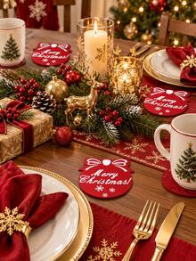1/8/16pcs Christmas Table Placemats, Thick Felt Non-Slip Tableware Mats, Merry Christmas Absorbent Coasters, Suitable For Holiday Party Table Decor - Multicolor - View 3