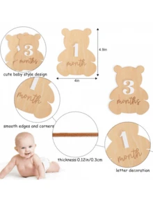 Bearly 3D Wooden Bear Number Milestone Cards, Newborn Monthly Milestone Announcement Cards, First Year Photo Props - Multicolor - View 4