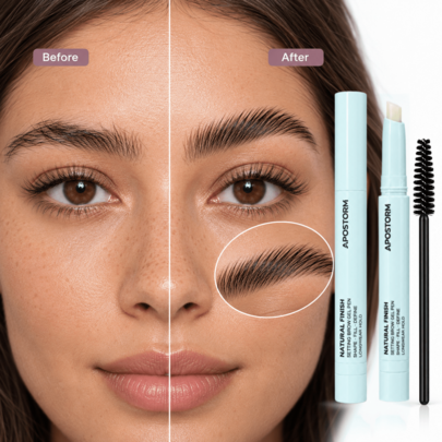 Barra de cera para cejas APOSTORM Natural Sculpting, con núcleo de cera sólida angulado y barril giratorio sin necesidad de afilar, se ajusta con precisión al contorno de las cejas para fijar y dar forma a cejas desordenadas, incluye cepillo espiral dedicado para peinar fácilmente y crear cejas definidas, esponjosas y silvestres, textura de cera transparente y clara, aplicación fresca y no pegajosa, mantiene la textura natural de las cejas mientras mantiene la forma