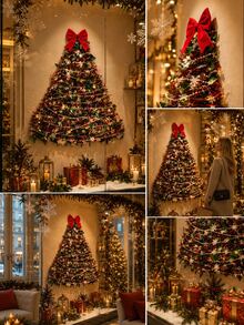 1 cây đèn trang trí cây thông Noel treo tường DIY di động, phù hợp cho nhà ở, cửa hàng và trang trí Giáng sinh, quà Giáng sinh cho bé trai và bé gái, dùng pin AA (không kèm pin) - Trắng ấm - Xem 7