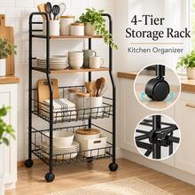 4 Tier Freestanding Storage Organizer With Shelves And Baskets For Home Office Bathroom - View 3