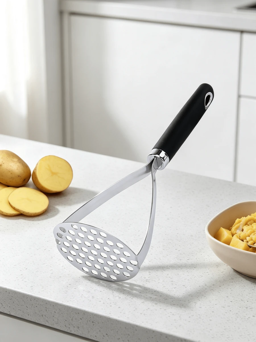 Stainless Steel Potato Masher, 26 Cm, Dishwasher Kitchen Tool, Ideal For Making Mashed Potatoes At Home - Black + Silver - View 1