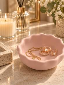 1pc Decorative Jewelry Storage Bowl, Fan-Shaped Flower Design, Suitable For Rings, Earrings, Necklaces, Pearls And Gemstones, Fashionable Storage Tray, Suitable For Vanity, Bedroom, Desk, Perfect As A Thoughtful Gift, Jewelry Storage Dish, Accessory Tray, Ring Dish, Gift For Her - Multicolor - View 3