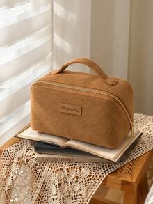 High End Suede Large Capacity Makeup Bag, Simple Solid Color Vacation Red Envelope, Zipper Portable Storage Bag, Elegant Handbag, Women's Handbag, Cute Storage Bag, Suitable For Bedroom, Travel, Vacation And Campus Use - Multicolor - View 11