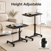 ERUIV C-Shaped Side Table With Wheels, Height Adjustable Laptop Table, Mobile Sofa Side Table With Tilting Split Tabletop, Bedside Coffee Table For Living Room, Bedroom And Office - 1 Black Table - View 9