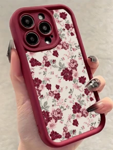1件裝 酒紅玫瑰花卉圖案 全包覆 TPU 防震手機殼，適用於 Apple 18 17 16 15 14 13 12 11 Pro Max 及系列 - 彩色 - 查看 2