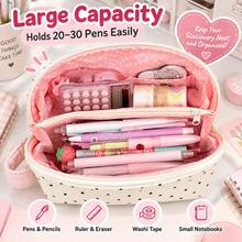 1pc Cute Polka Dot Pencil Case, Large Capacity Multi-Layer Stationery Storage Bag With Smooth Zipper And Portable Handle, Spacious Pen Pouch, Suitable For Students, School, Office, Travel, Back To School Gift - Pencil Case - View 2