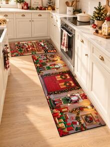 1/2pcs Christmas Kitchen Decor Rug, Christmas Nutcracker Design, Winter Kitchen Rug And Mat, Non-Slip Washable Absorbent Kitchen Accessories Decor Mat, Christmas Holiday Gift! - Multicolor - View 2