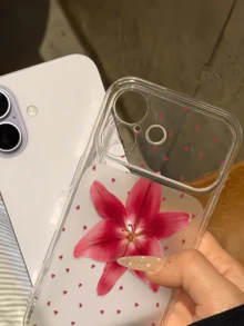 1件裝透明甜心花朵個性化極簡防摔軟 TPU 手機殼 全包覆防污版 適用於 Apple 18 17 16 15 14 13 12 11 Pro Max Air - 彩色 - 查看 2