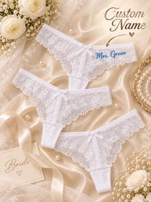 Personalized Lace Bridal Thong, Custom Mrs. Bride Panties, Wedding Lingerie Keepsake - Multicolor - View 1