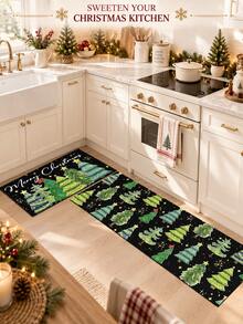 1/2pcs Christmas Kitchen Decor Rug, Christmas Tree Pattern Design, Winter Kitchen Rug And Mat, Non-Slip Washable Absorbent Kitchen Accessories Decor Mat, Christmas Holiday Gift! - Multicolor - View 3