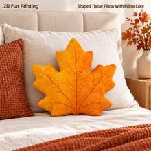 Golden Autumn Maple Leaf 2D Flat Printing Shaped Stuffed Throw Pillow, Perfect For Sofa Bedroom Living Room Cozy Home Decor For Office And Car, Throw Pillow Gift - Multicolor - View 5
