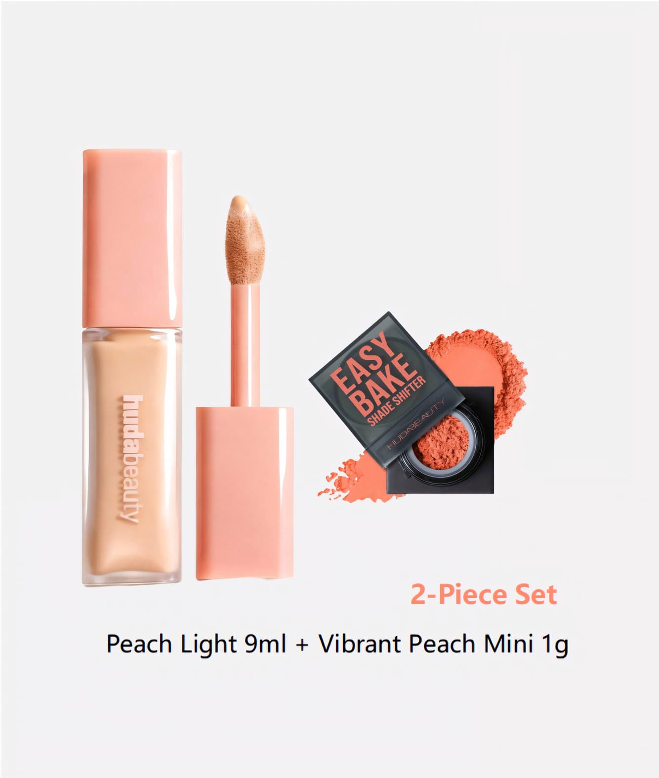 Huda Beauty #FauxFilter Brightening Concealer #Peach Light 9ml + Easy Bake Loose Setting Powder #Vibrant Peach 1g Mini | Set Pencerah dan Penghalus Area Bawah Mata - #Peach Light+Vibrant Peach - 1g - View 1