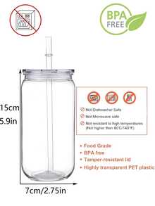 1PC 16oz Plastic Cups With Lids And Straws, Replacement Lids For Can Shaped Iced Coffee Cups Cute Tumbler Cup Drinking Clear Plastic Cups With Lids | 16 Oz Plastic Cups For Party, Coffee, Smoothies - Multicolor - View 9