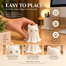 1Pc 3D Printed Cat Ear Ghost Figurine, Cute Spooky Halloween Desktop Ornament, Funny Table Decor For Bookshelf Bedroom Office, Fall Party Decoration & Unique Gift - 3D Printed Cat Ear Ghost Figurine - View 2