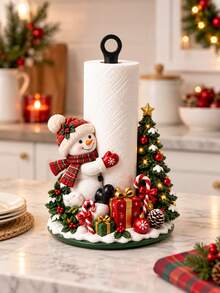 2D FLAT Christmas Decorative Kitchen Paper Towel Holder (No Power Light) - Desktop Tabletop Roll Holder (Combines Display And Storage Functions), Fun Christmas Tree And Snowman Design, Suitable For Kitchen, Bathroom, Living Room And Dining Room, Decorative Ornament To Create A Warm Christmas Atmosphere - Multicolor - View 8