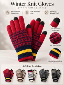 Warm Jacquard-Knit Gloves,Winter Clothes For Women And Men,Soft Knit Texture With Touchscreen-Compatible Fingertips. A Perfect Gift For Halloween Or Christmas; And Ideal For Daily Outdoor Activities In Autumn And Winter, Such As Commuting Or Cycling. - Multicolor - View 1