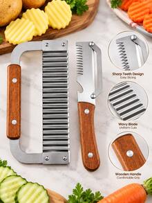 1/2pcs Multi-Function Vegetable Peeler & Wavy Slicer Set, Stainless Steel Kitchen Tools, Includes Fine Shredder Peeler And Wavy Vegetable Slicer - Multicolor - View 5