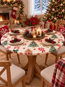 1pc Christmas Rectangular Tablecloth, Gingerbread House Candy Cane Tree Cookie Print Dining Table Cover For Kitchen Dining Room Party, Festive Holiday Table Decor, Home Decor, Room Decor, Christmas Decorations For Home - Multicolor - View 16