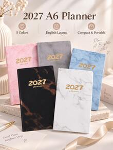 1pc 2027 Vintage Marble Cover Planner Notebook A6 Portable Size Student Notebook Study Notes Register Back To School Stationery Gift For Friends - Single Piece - View 3