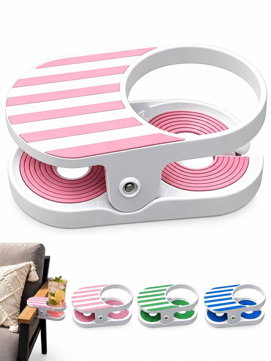 Striped Clip On Drink Holder Anti Spill Cup Tray With Strong Clamp Fit Most Patio Beach Pool Camping Chairs Portable Outdoor Beverage Cup Stand Multicolor Stripe Design All Season For Backyard Picnic Travel Summer Party Accessory - Multicolor - View 1