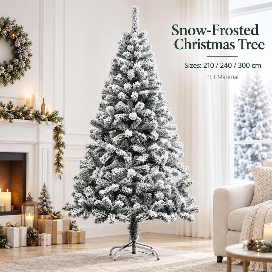 Tall Snowy Christmas Tree With Metal Stand For Home Party Decor - Green - View 1