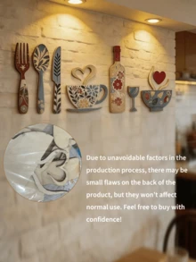 7/1pc Creative Wooden Wall Decor Set, Includes Fork, Home Wall Decor, Coffee Cup And Wine Glass Design! Suitable For Kitchen, Cafe, Restaurant, Bar Wall Decoration, Creative Background, Home Decor Sign, Housewarming And Holiday Gift - Multicolor - View 11