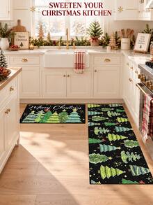 1/2pcs Christmas Kitchen Decor Rug, Christmas Tree Pattern Design, Winter Kitchen Rug And Mat, Non-Slip Washable Absorbent Kitchen Accessories Decor Mat, Christmas Holiday Gift! - Multicolor - View 8