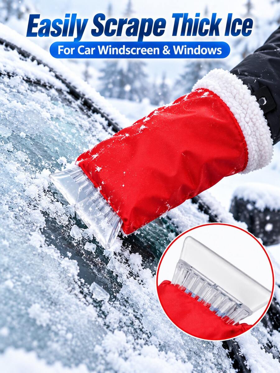 1Pc Winter Car Ice Scraper Glove – Soft Lined Snow Removal Mitten With Built-In Scraper, Portable Tool For Windshield, Window & Roof De-Icing, Easy To Use - A - View 1