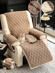 ZXZGM 1pc Full Coverage Recliner Chair Cushion With Armrest Pockets, Solid Color Quilted Hexagon Flannel Sofa Cover, Non-Slip Anti-Scratch Cat-Proof Machine Washable, Multi-Functional Reclining Stretchable Single Slouchy Sofa Cover, All-Season Home Living Room Gaming Chair Dust-Proof Dirt-Resistant Seat Pad, Pet-Friendly Wear-Resistant Thickened Sofa Cover, Autumn Home Textile Decor, Fall, Autumn, Fall Decor, Sofa Cover, Couch Cover - Coffee Brown - View 1