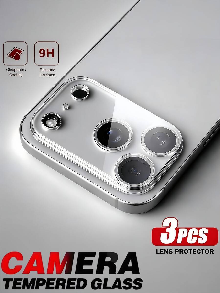 3片裝 9H 鋼化玻璃相機鏡頭螢幕保護貼，相容 iPhone Duo 18/17/Air/17 Pro/17 Pro Max/16 Pro Max/15 Pro Max/14 Pro Max/13/12/11 Pro Max | 適用多款手機機型，高硬度