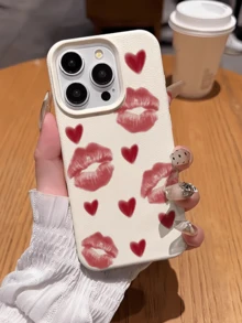 1件 白色愛心紅唇印花個性化 TPU 防震全包覆手機殼，適用於 Apple 18 17 16 15 14 13 12 11 Pro Max Air 及系列 - 彩色 - 查看 4