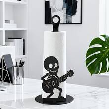 2D Flat Printed Halloween Rock Skull Playing Guitar Freestanding Kitchen Paper Towel Holder, Black Plastic Paper Towel Rack, Countertop Paper Towel Dispenser, Suitable For Kitchen, Gift For Family - Multicolor - View 6