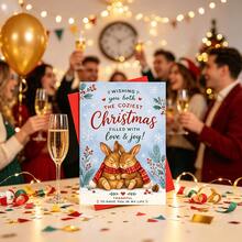 1 kort + 1 kuvert, varmt och romantiskt julkort med två kramande kaniner, "Merry Christmas To You Both", för par, vinterhelg, akvarellstil - flerfärgad - Visa 4