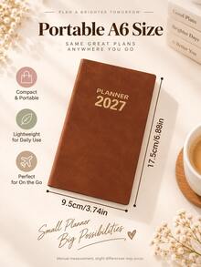 1PC 2027 Retro Marble Cover Planner, A6 Portable Size Design Student Notebook, Back-To-School Essential Stationery, Study Note Register - Multicolor - View 2