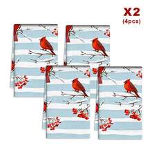 2/4/48pcs Kitchen Dish Cloths, Winter Red Cardinal & Berry Striped Pattern Kitchen Cleaning Towels, Suitable For Wiping Tables, Dishes, Cookware And Various Home Cleaning Scenarios, Beautiful & Practical For Daily Kitchen Housework, Multi-Purpose, High Absorbency Kitchen Cleaning Towels - Multicolor - View 12