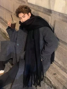 1pc Men Autumn/Winter Plush Tassel Scarf, Warm And Comfortable Large Shawl, Winter,Scarves,Wrap Outdoor Windproof, Everyday Simple Versatile Wear - Multicolor - View 2