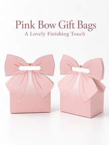 6pcs Pink Bow Gift Boxes, Reusable Paper Favor Boxes With Handles, Elegant Candy Dessert Boxes For Wedding Bridal Shower Birthday Party Favors, Sweet Style Souvenir And Small Gift Packaging - Multicolor - View 4